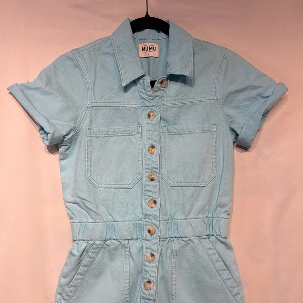 Show Me Your Mumu Cannon Romper Spring Blue Denim Size Small - Picture 4 of 13